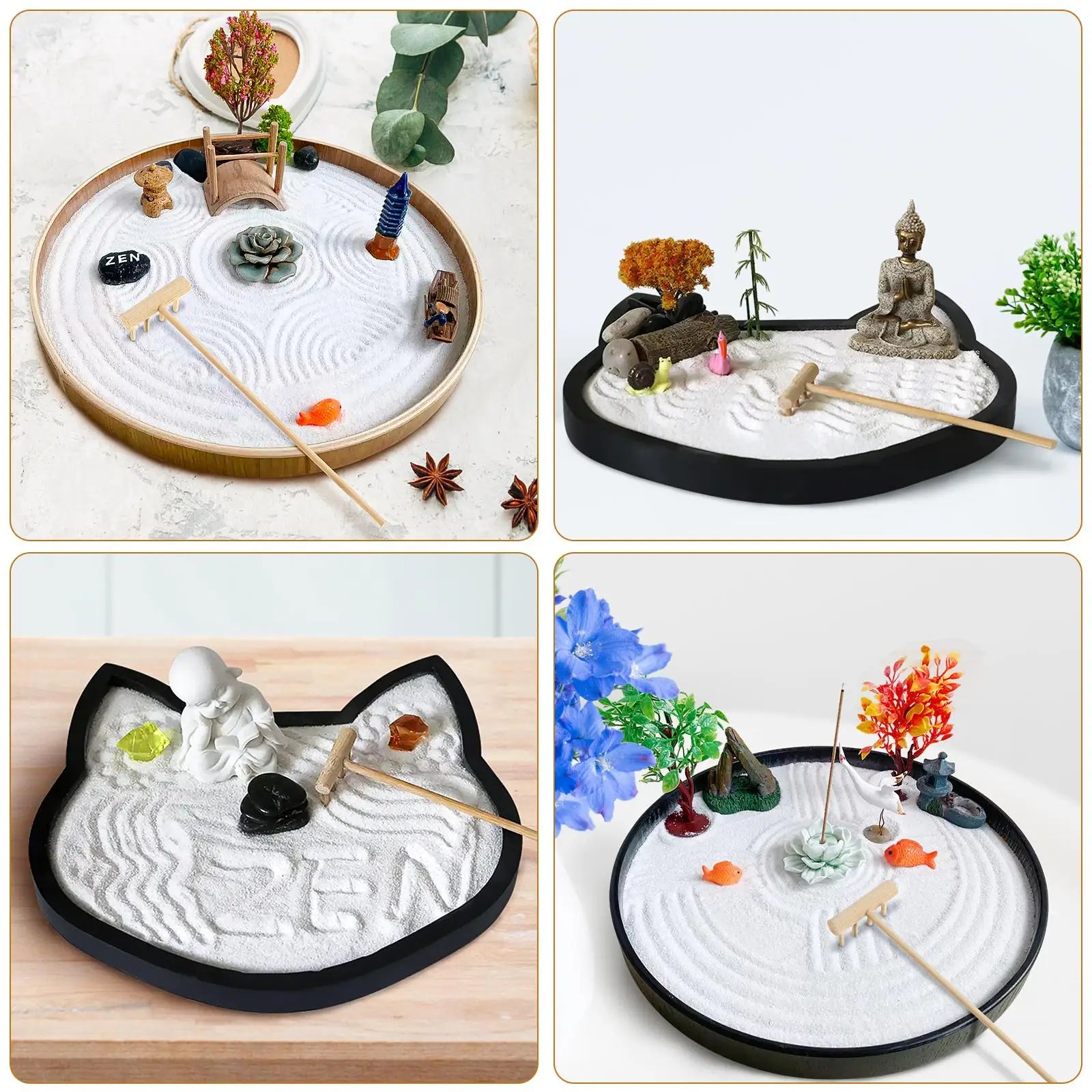 8 pcs Mini Zen Rake Bamboo Garden Tools Sand Table Decor Home Desk Toy Gift Handicraft Sewing Supplies Tea Set