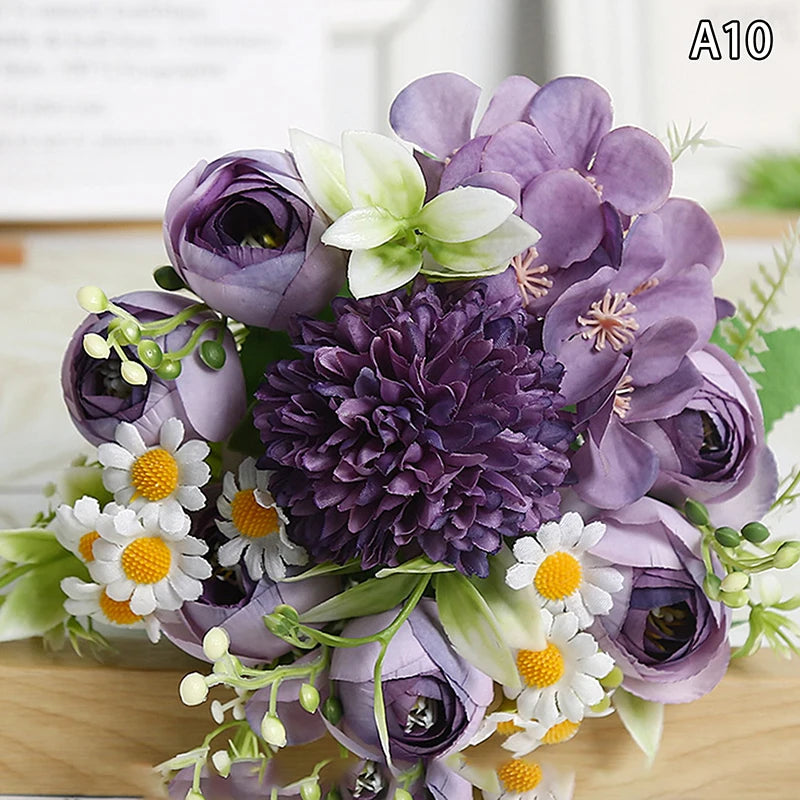 Artificial 1PC Flowers Wedding Home Bedroom Decoration Bridal Bouquet Garden Fake Silk Roses Hydrangeas Vase For Board Outdoors