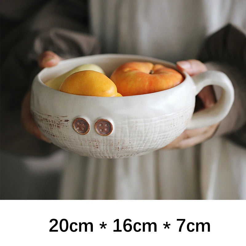 Creative Porcelain Bowl Vintage Hand-Made Button Relief Ceramic Homehold Dinnerware Fruit Vegetable Salad Bowls Kitchen Supplies