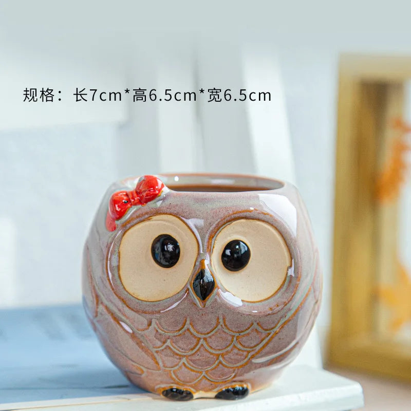 Cute Owl Ceramic Flower Pot Garden Office Decoration Succulent Animal Flowerpot Cactus Plants House Office Decoration Planters