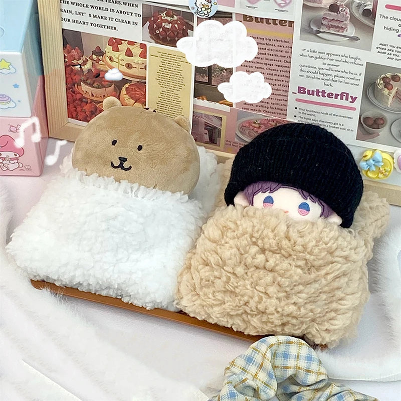 Furniture Comforter 10CM Doll Bed Doll Accessories Bed Soft Doll Bedding Quilt Pillow Doll Sleeping Bag DIY Toy