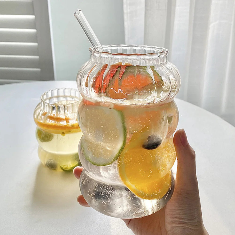 Coffee Cup Glass Cocktail Glasses Large Capacity Milk Drink Striped Juice Cup Heat-resistant Glass Cold Drink Cups 410ML 650ML