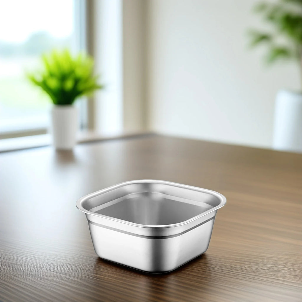 Square Stainless Steel Washing Basin Large Capacity Multi-Purpose Vegetable Fruit Mixing Bowl Kitchen Gadget Buffet Tray Soup