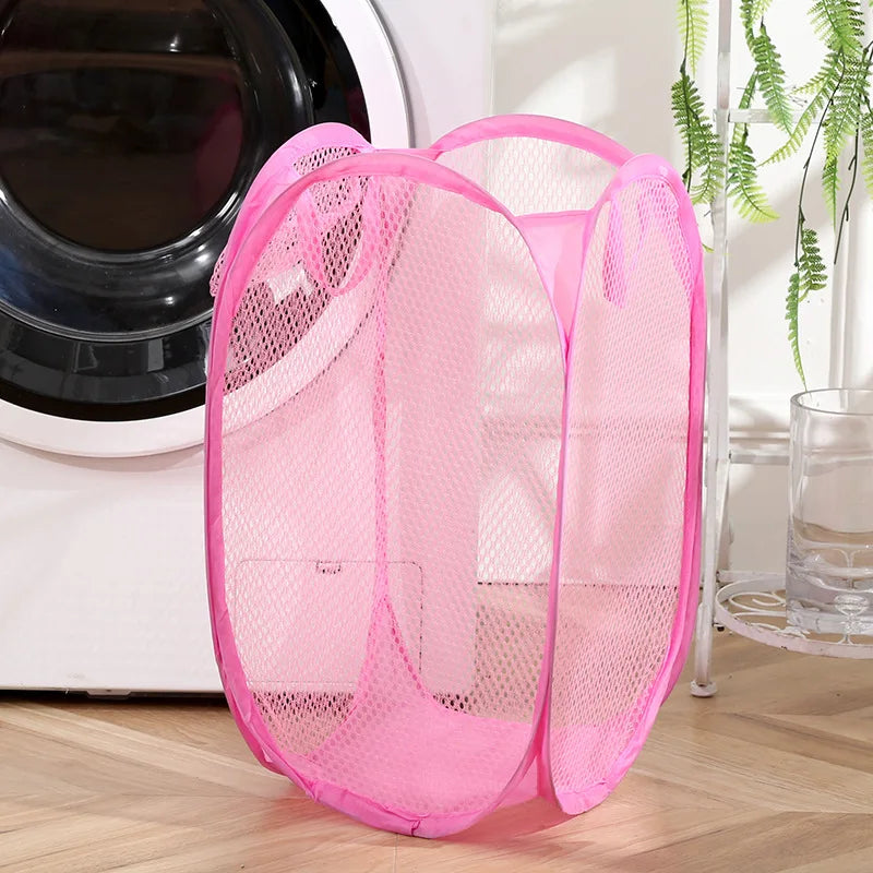 Color Folding Dirty Laundry Sorting Basket Washing Bathroom Cloth Mesh Storage Bag Frame Bucket Laundry Organizers Storage Pouch