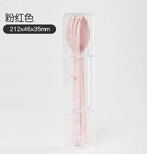 Portable cutlery box creative block chopsticks spoon fork set travel fresh and simple folding three piece set