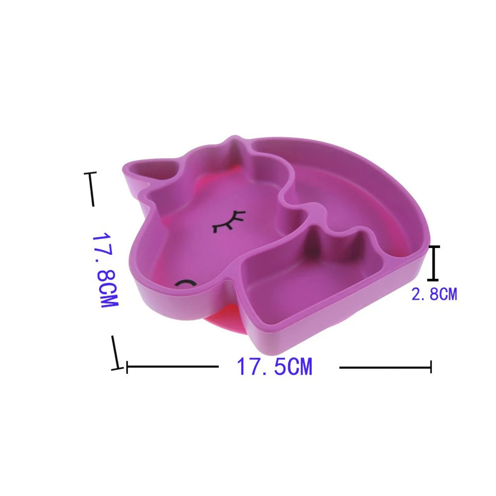 Unicorn Division Plate Rosy Creative Cartoon Divided Toddler Plates Reusable Silicone Tableware Non Slip Base Time