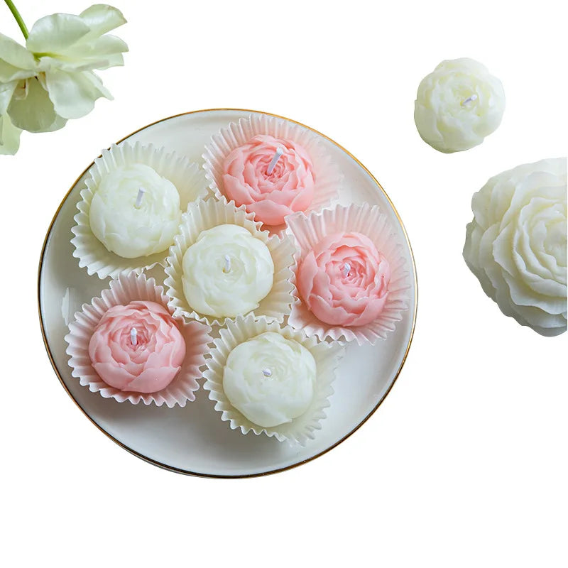 6pcs/box Handmade Peony Flower Aromatherapy Candle Set Soy Wax Aromatherapy Home Decoration Mother‘s Day Valentine's Day Gifts