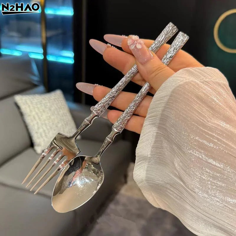 Tree Pattern Stainless Steel Knife, Fork And Spoon Western Tableware Fork And Spoon Suitable For Hotels And Western Restaurants