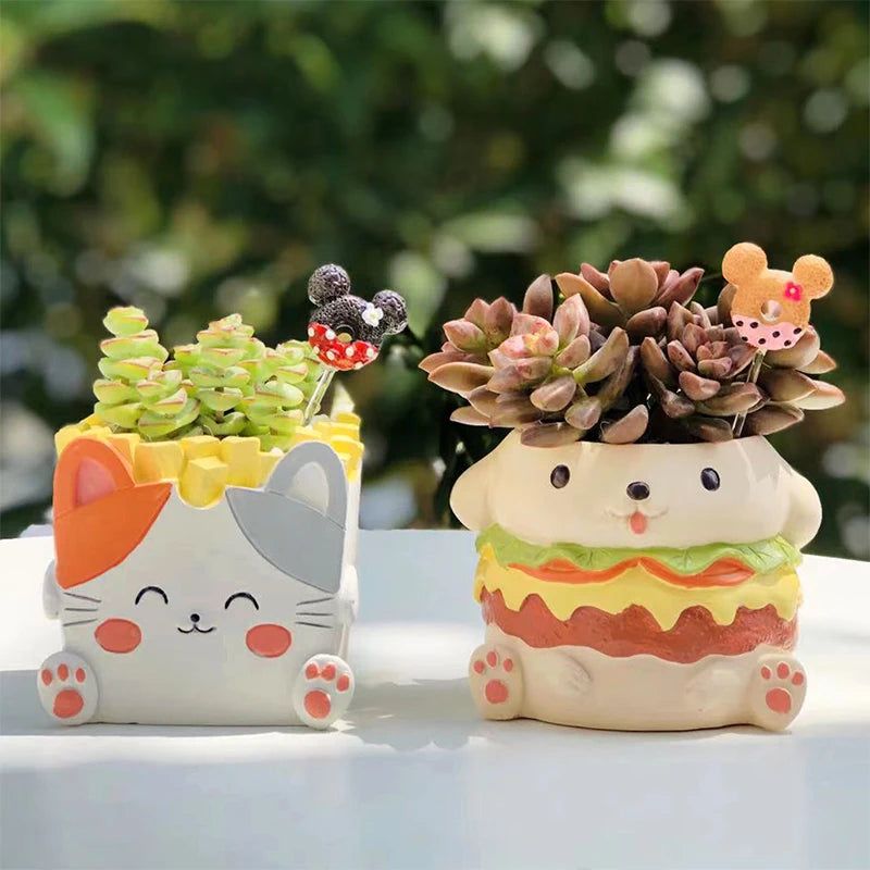 Burger and Fries Series Animals Planters Decorative Flower Pots for Succulents Plants Container Pencil Holder Home Garden Decor