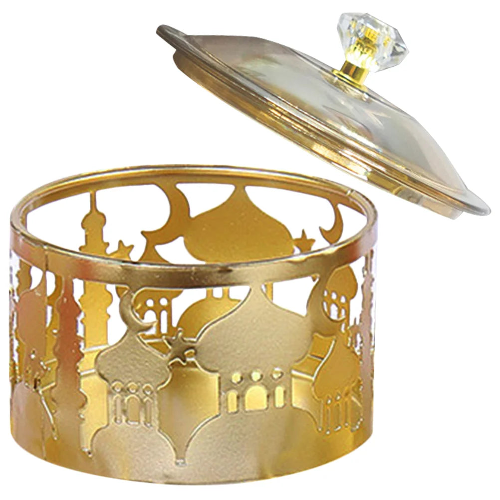 Golden Metal Snack Tray Dessert Serving Plate Ramadan Candy Tray Eid Food Container Dry Fruit Holder Kitchen Dining Bar Home
