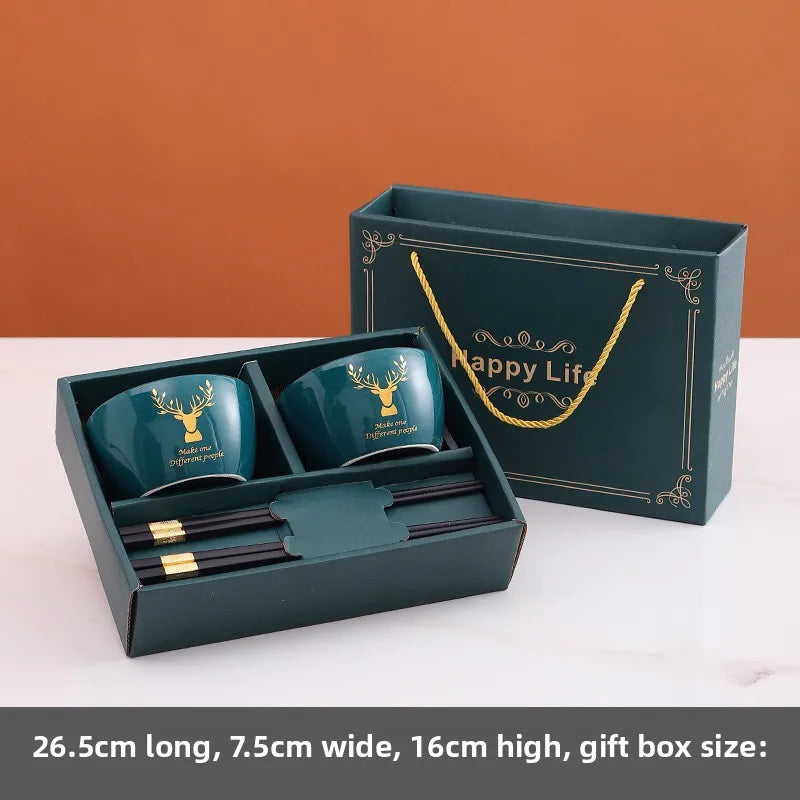 Light luxury palace style ceramic tableware, bowl and chopstick gift box set, wedding gift