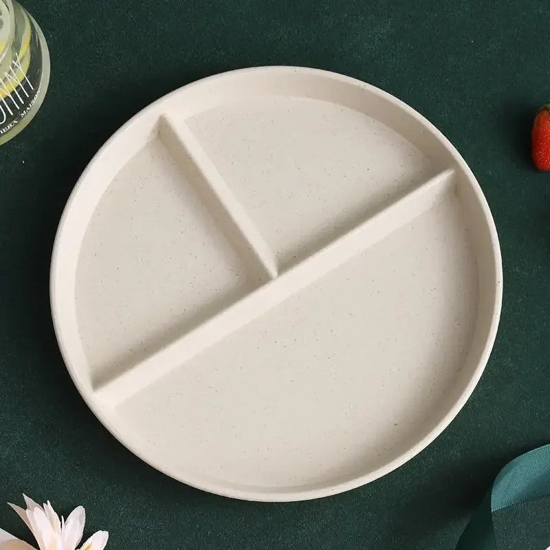 1pc Adult Weight Control Dinner Plate For Restaurant, 8 Colors, 3 Grids Round Plastic Individual Plate, Reusable Healthy Diet An