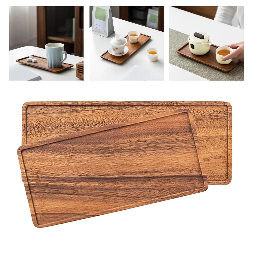 Walnut Rustic Large Serving Tray Rectangle Breakfast Drink Coffee Tea Party