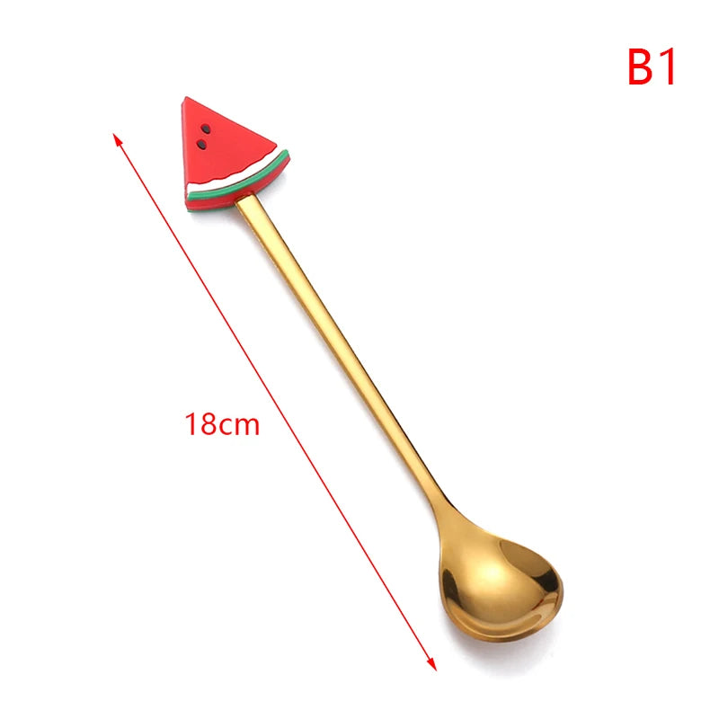 Cartoon Small Spoon Stainless Steel Fork Cartoon Macaron Dessert Spoons Fruit Kids Set Kitchen Accessories