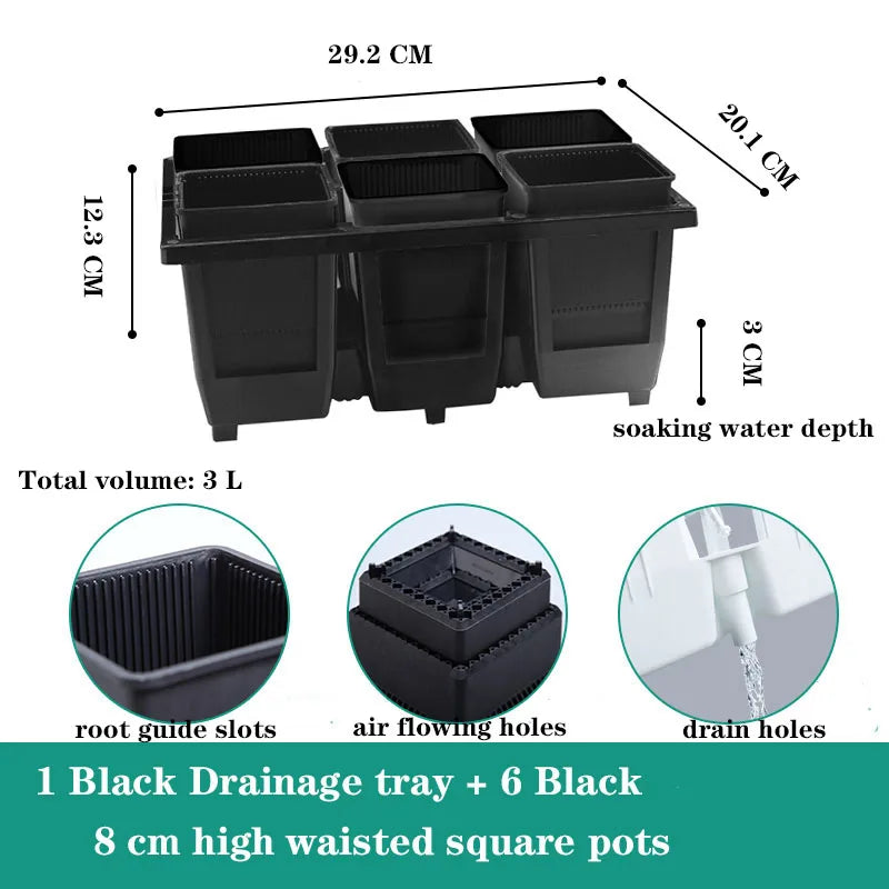 Meshpot Square Succulents Planter Pots With Tray Set,Nursery Pot Cactus Plant Pot Garden Plastic Pot Multi Size
