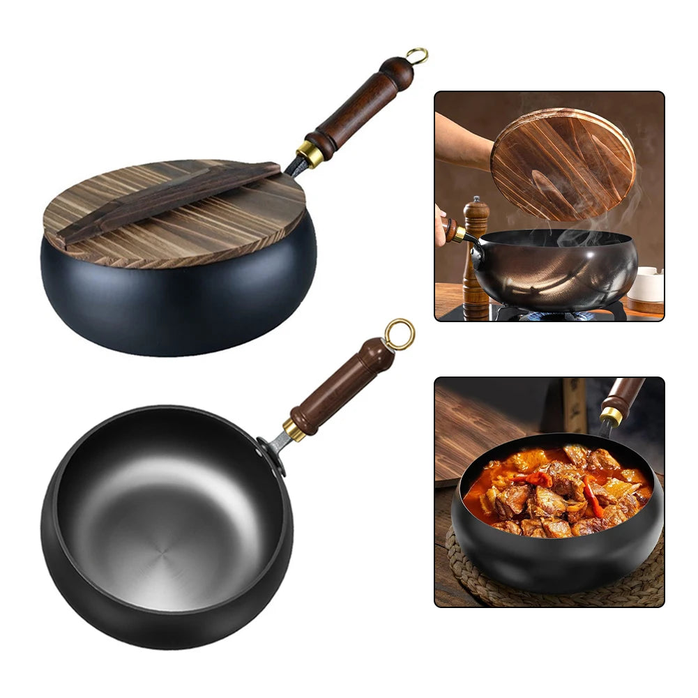 Handmade Forging NON-STICK PAN Household Stir Fry Stew Pot Flat Bottom Small Frying Pan Kitchen Gas Stove Pan Cookware