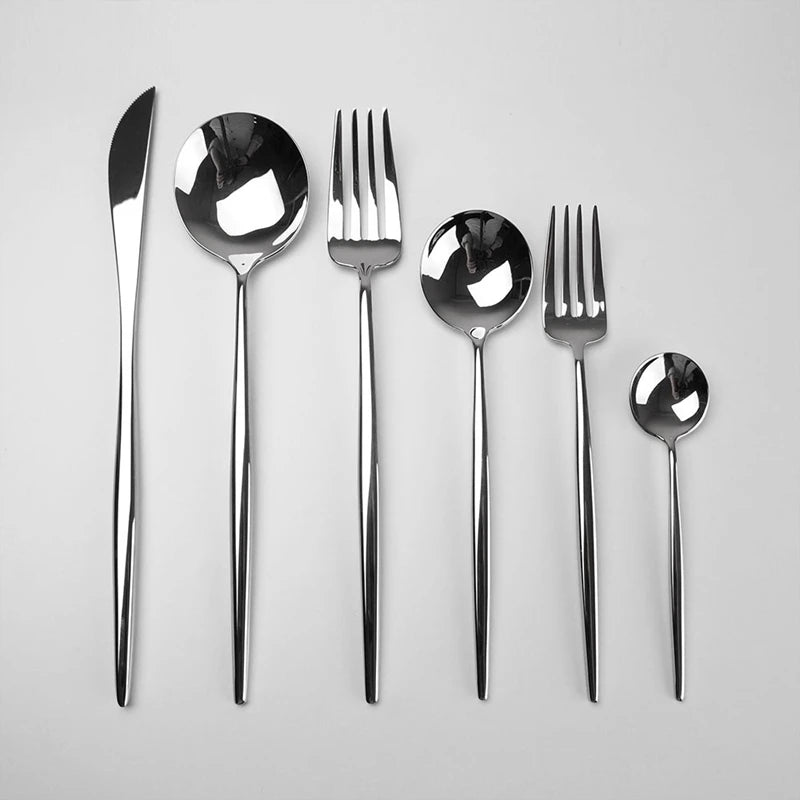 Mirror-polished Stainless Steel Western Tableware Set Four-piece Steak Knife Fork and Spoon Set for Home Use