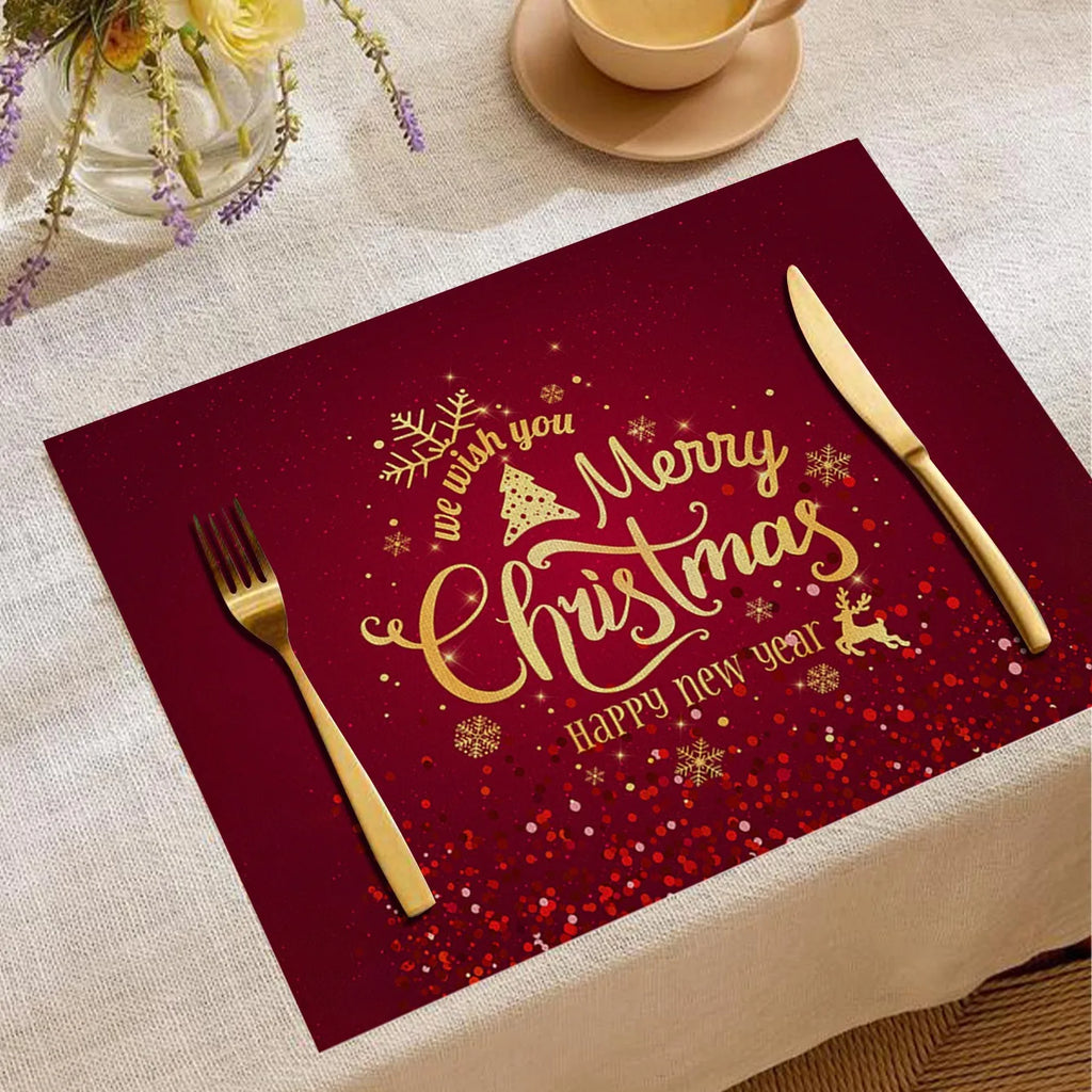 Christmas Digital Printed Placemat Linen European and American Birthday Party Insulation and Anti Fouling Decorative Table Mat
