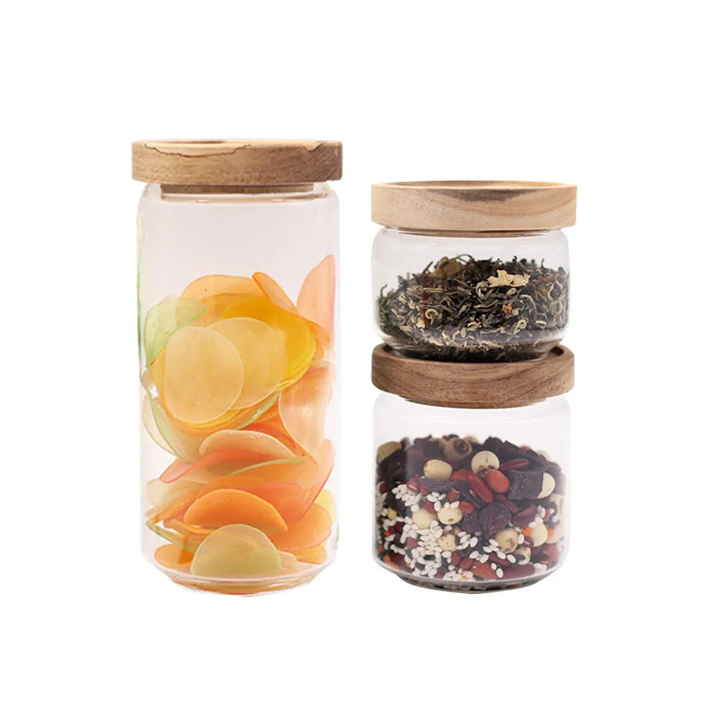 1000Ml Glass Tea Cans Heat Resistant Transparent Storage Jar Wooden Lid Sealed Container For Coffee Beans Biscuits Spices Food