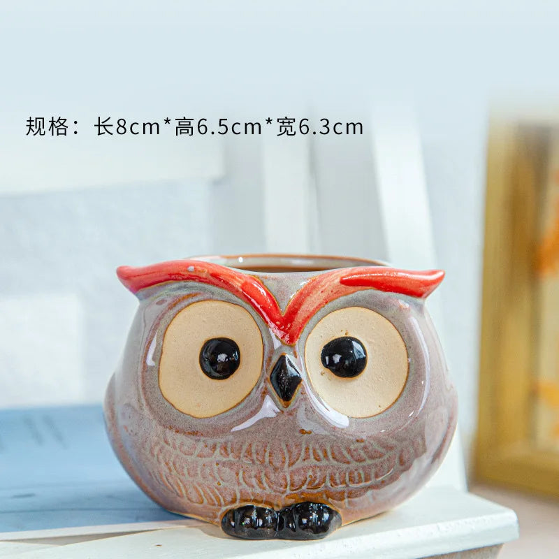 Cute Owl Ceramic Flower Pot Garden Office Decoration Succulent Animal Flowerpot Cactus Plants House Office Decoration Planters