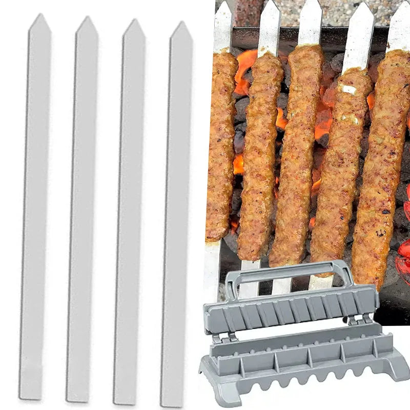 Kabob Skewers Flat Metal BBQ Barbecue Skewer with Wooden Handle Stainless Steel Kabob Skewers for Brazilian Koobideh Persian