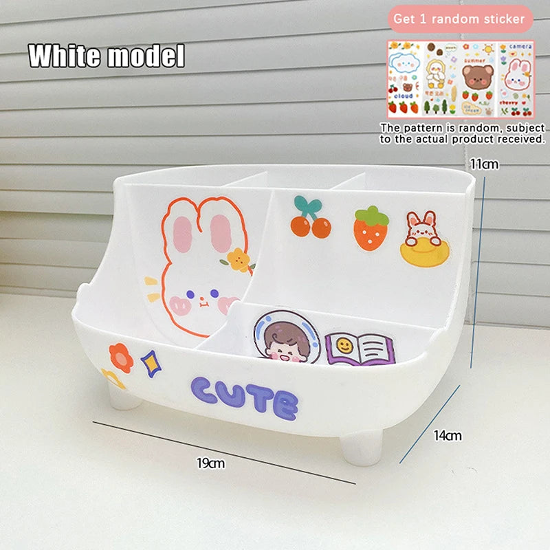 Kawaii Large-Capacity Desktop Pen Holder Cute Cartoon Stationery Storage Box Creative Pencil Organizer for Girls Desk