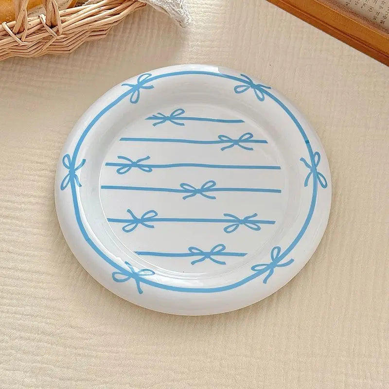 Korean Girl Heart Bow Dinner Plate，Pink Dessert Plate Breakfast Plate ，Salad Plate， Exquisite Afternoon Tea Dish