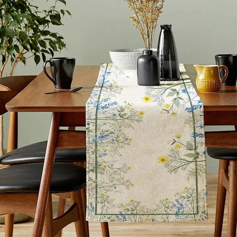 1pc Floral Print Mandala Pattern Table Runner, Boho Polyester Table Runner For Dining Room Cottagecore Polyester Table Liner