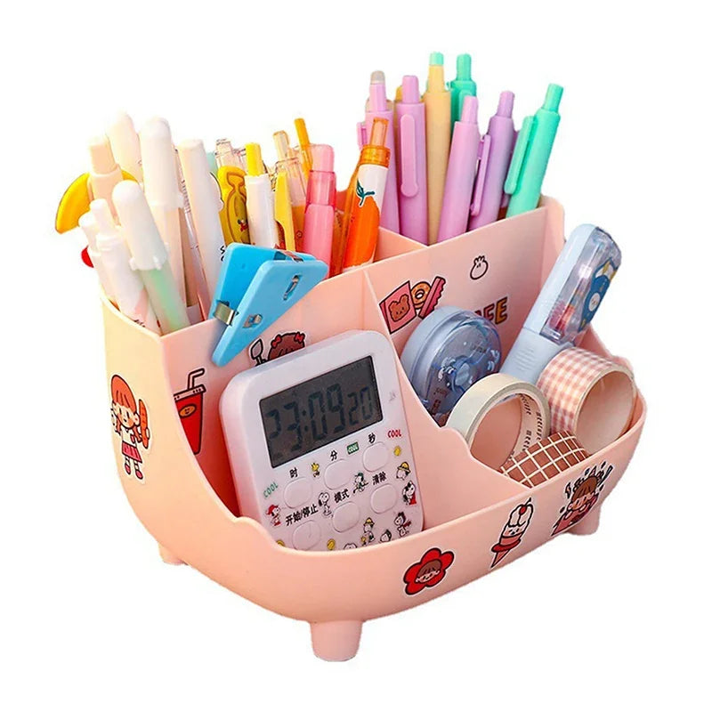 Kawaii Large-Capacity Desktop Pen Holder Cute Cartoon Stationery Storage Box Creative Pencil Organizer for Girls Desk