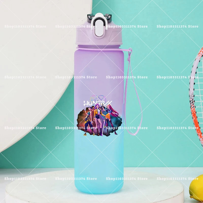 750ml KPop Demon Hunters Girls Boys Outdoor Water Bottles Portable Large Drinking Straw Water Cups Cartoon Sport Office Bottle