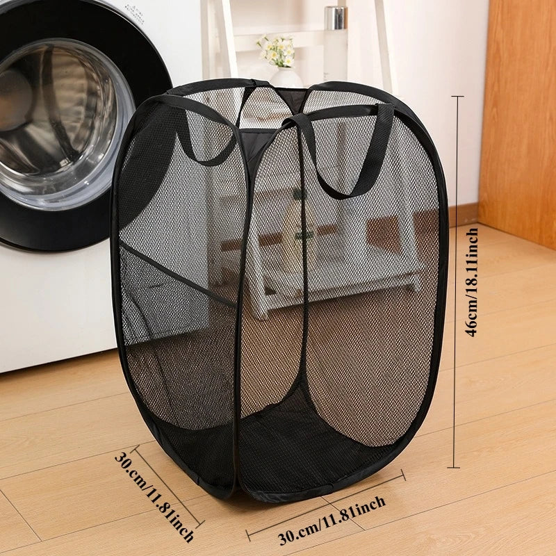 Large Capacity Laundry Basket Foldable Mesh Storage Bag For Dirty Clothes Organizer In Bathroom Washing Room Home Use