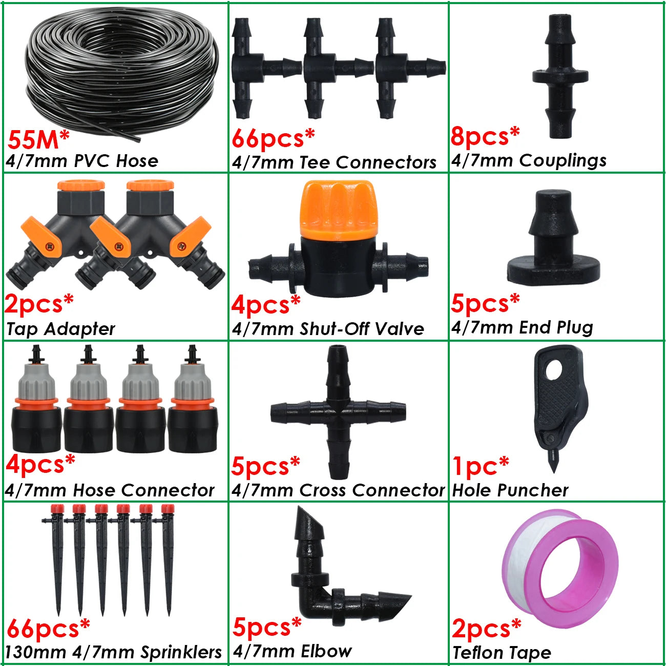 KESLA 1/4'' Hose Garden Micro Drip Irrigation Automatic Watering System Kit 13CM Sprinkler for Pot Flowers Vegetables Greenhouse