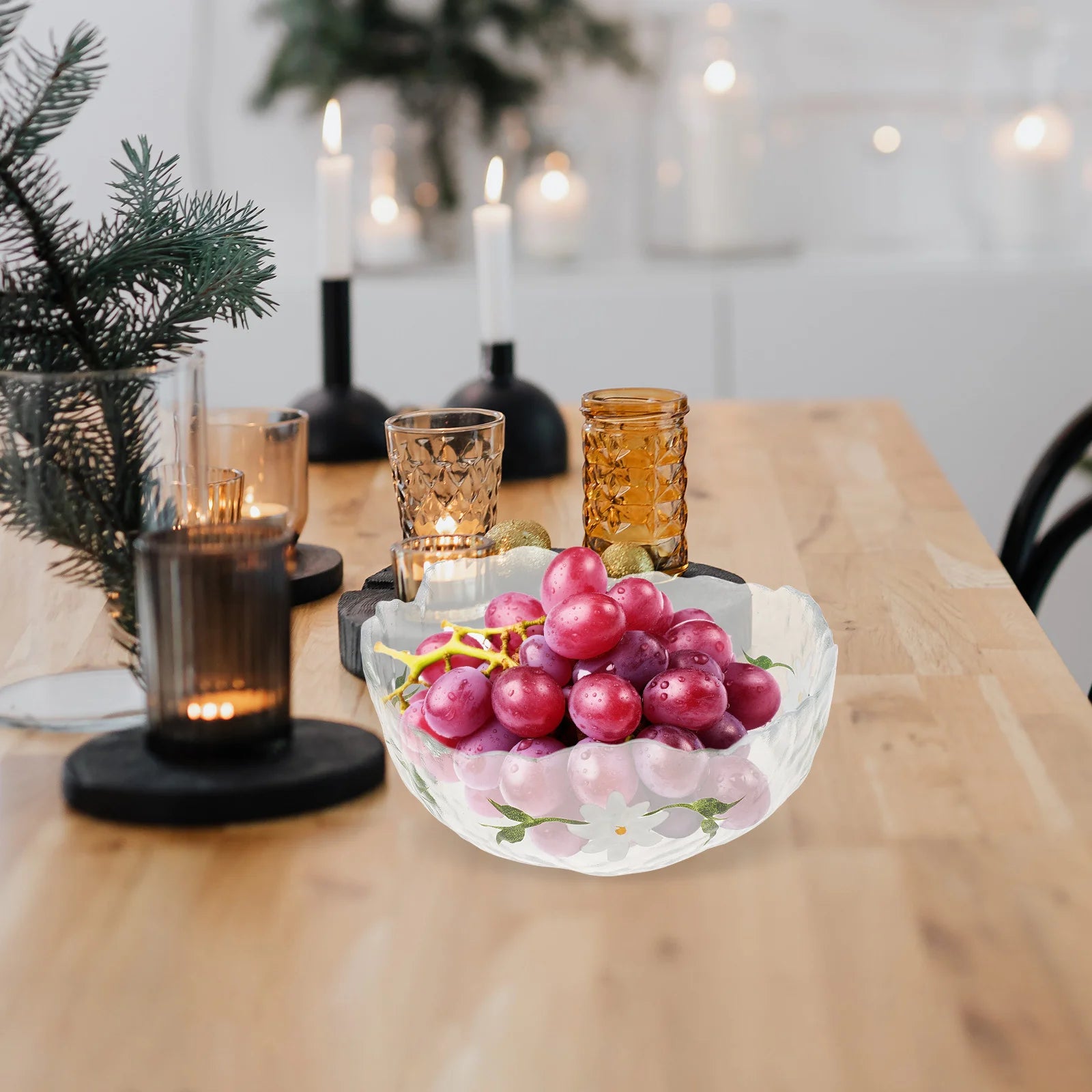 1Pcs Glass Fruit Bowl Exquisite Workmanship Smooth Surface Salad Dessert Snack Container Elegant Design for Parties and