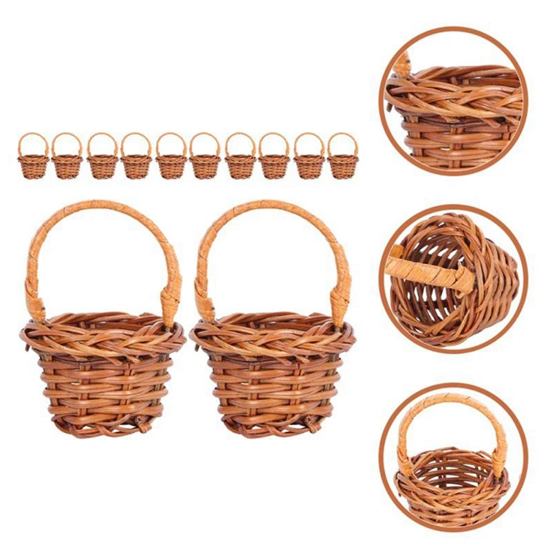 Mini Woven Baskets Miniature Flower Baskets Miniature Flower Baskets Small Easter Candy Gift Baskets-AT36