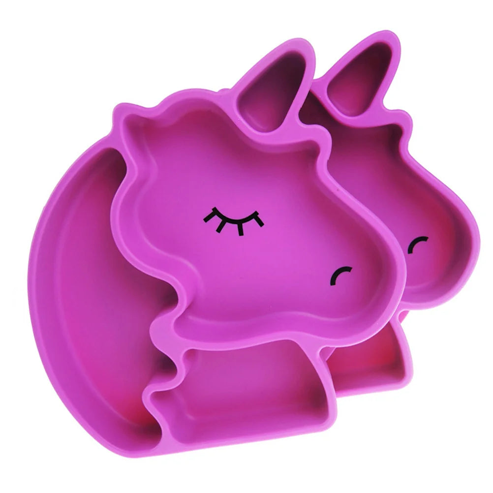 Unicorn Division Plate Rosy Creative Cartoon Divided Toddler Plates Reusable Silicone Tableware Non Slip Base Time