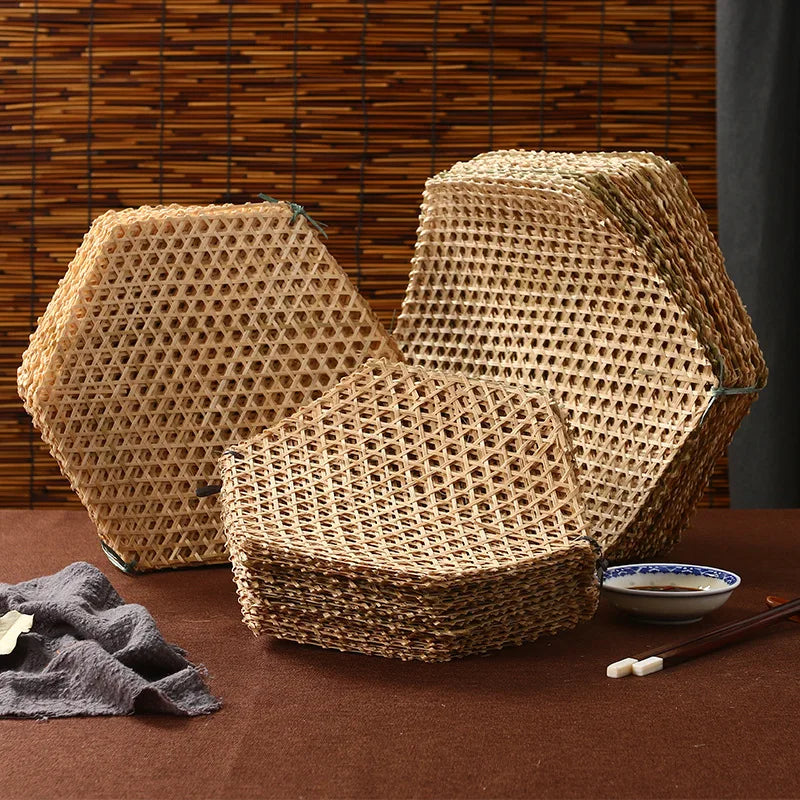 Hand Made Bamboo Mesh Steamer Mat Plate Sushi Food Meat Decorate Woven Table Mat Vegetables Bread Folding Basket Liners Rack