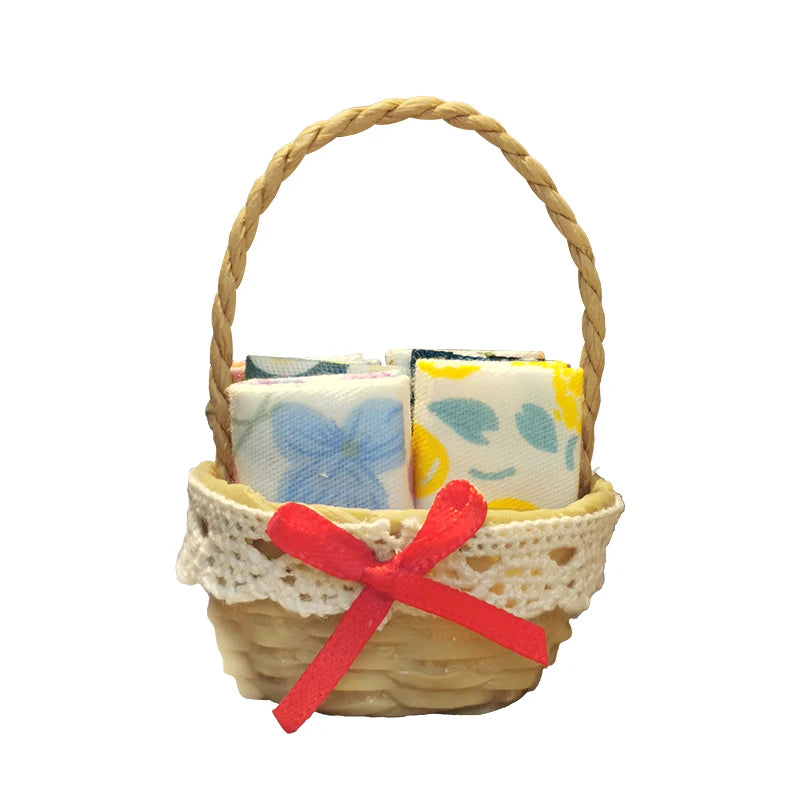 1/12 Dollhouse Simulation Mini Woven Fabric Basket Dollhouse Sewing Scene Decoration Accessories Dolls House Photo Props