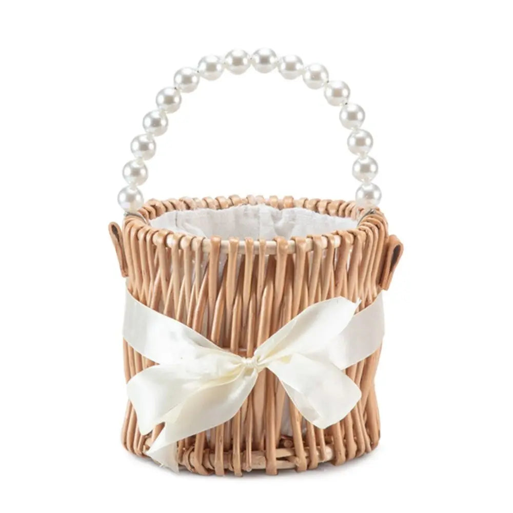 Willow Rattan Flower Girl Baskets Sturdy Yellow Flower Arrangement Basket Woven Basket Handmade Wicker Half Moon Baskets Wedding