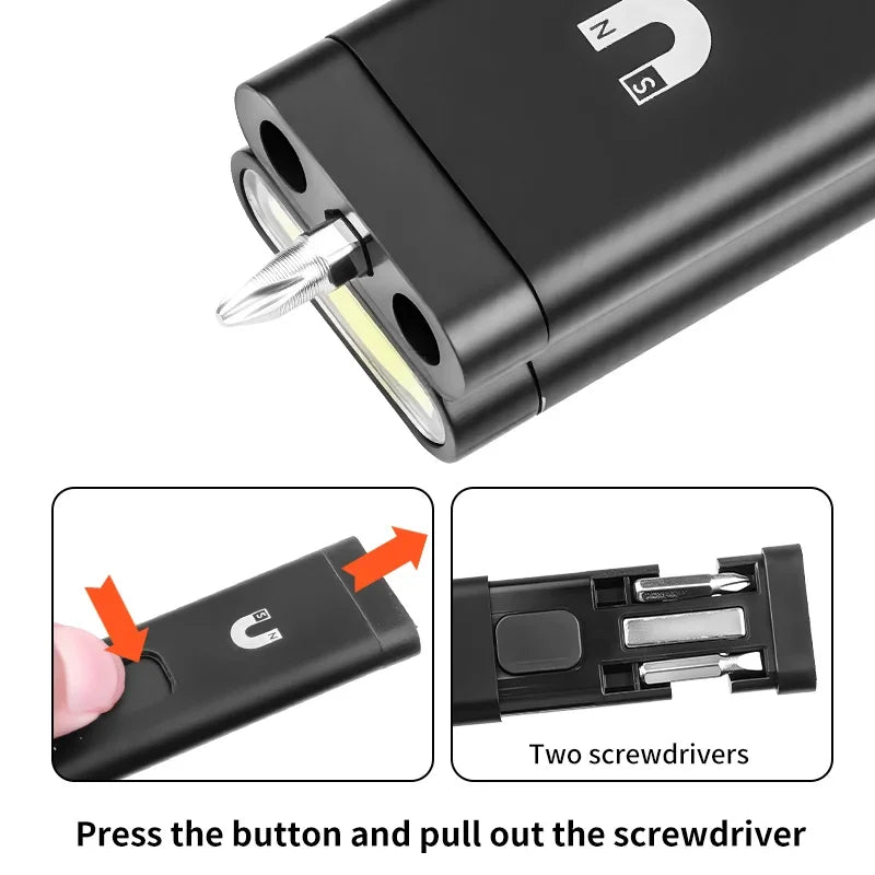 Mini LED Flashlight USB-C Rechargeable with Ruler, Multi-Source Lighting, Hidden Screwdriver Tool Kit, Magnetic Work Light