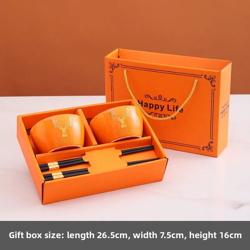 Light luxury palace style ceramic tableware, bowl and chopstick gift box set, wedding gift