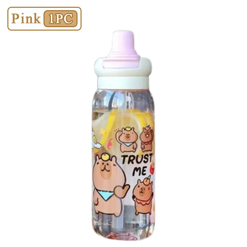 1/2/4PCS Capybara Cartoon 750ml Portable Large-capacity Water Bottle Sports Straw Cups Student Plastic Water Cups Children's Mug
