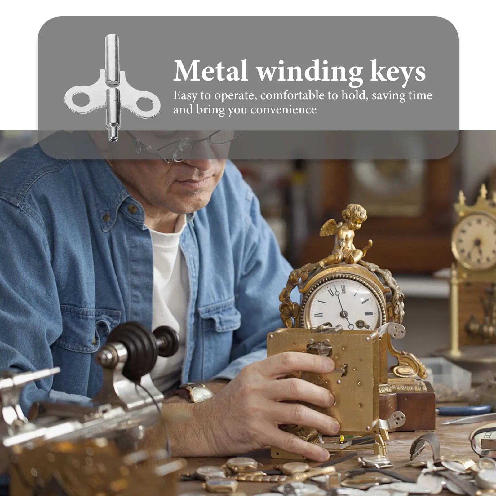 2pcs Clock Winding Key Steel For Wall Grandfather Desk Clocks Timeclock Keys Repair Kit Mechanical Parts Accessories