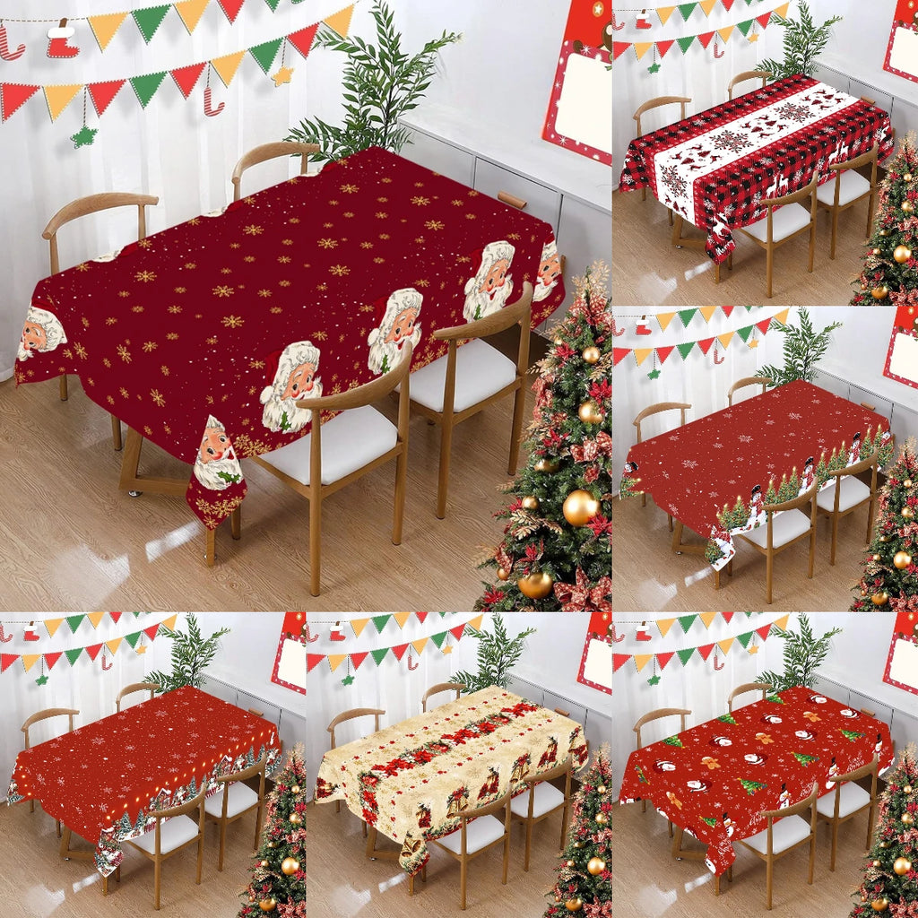 Christmas Santa Claus Tablecloth Plastic Rectangle Table Cover Party Decor for Home Kitchen Dinning Table Navidad Decorations