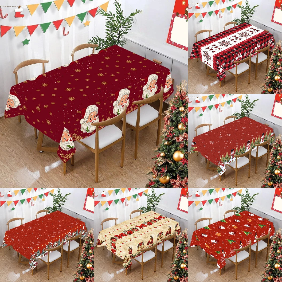 Christmas Santa Claus Tablecloth Plastic Rectangle Table Cover Party Decor for Home Kitchen Dinning Table Navidad Decorations