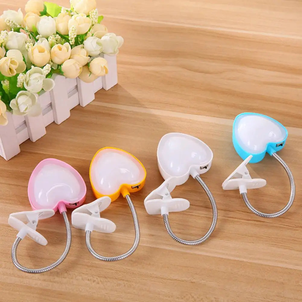 Book Light Mini Clip LED Night Reading Light Table Lamp Foldable Eye Battery powered Creative Love Heart Desk Lamp