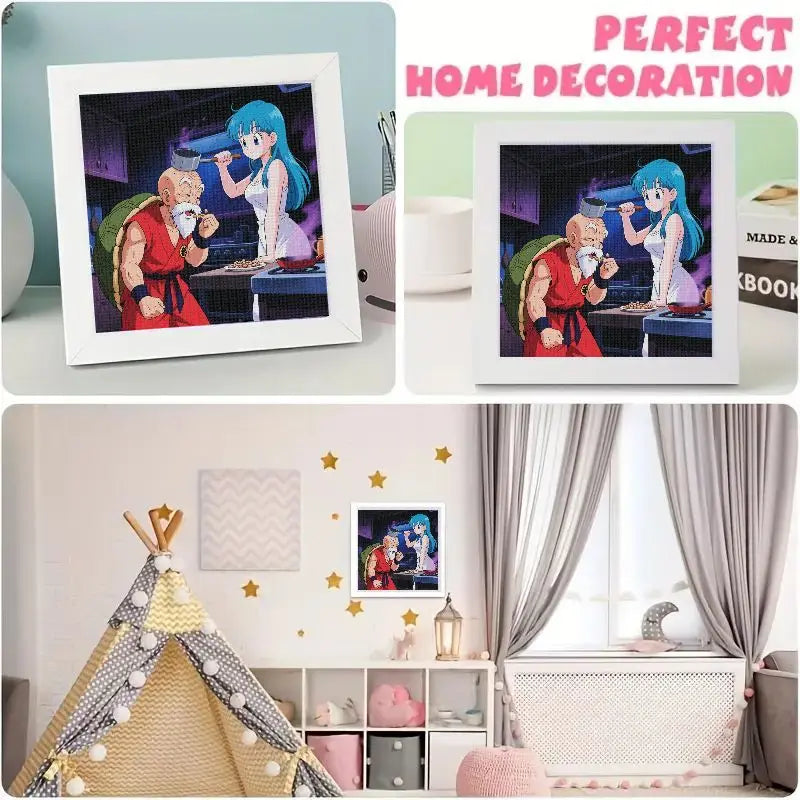 1PC DIY 5D Diamond Painting Kit Dragon Ball Z Anime Bulma Master Roshi Cooking Scene Full Drill Diamond Art Home Decor Wall Art