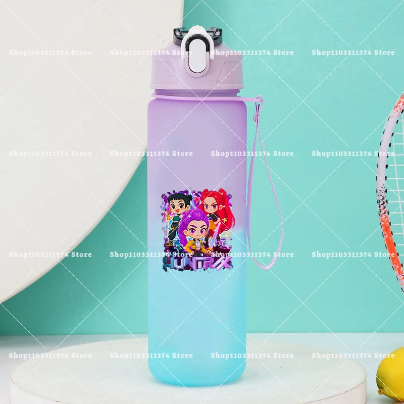 750ml KPop Demon Hunters Girls Boys Outdoor Water Bottles Portable Large Drinking Straw Water Cups Cartoon Sport Office Bottle