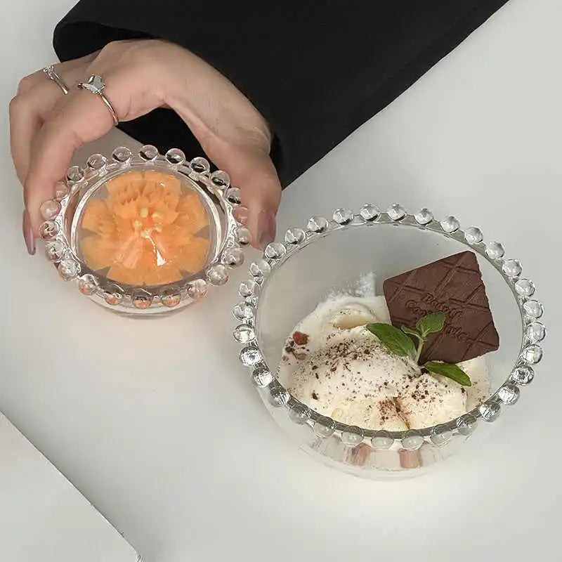 Beaded Edge Glass Bowl Dessert Ice Cream Bowls Home Fruit Salad Bowl Saucer Oatmeal Yogurt Bowl Tableware