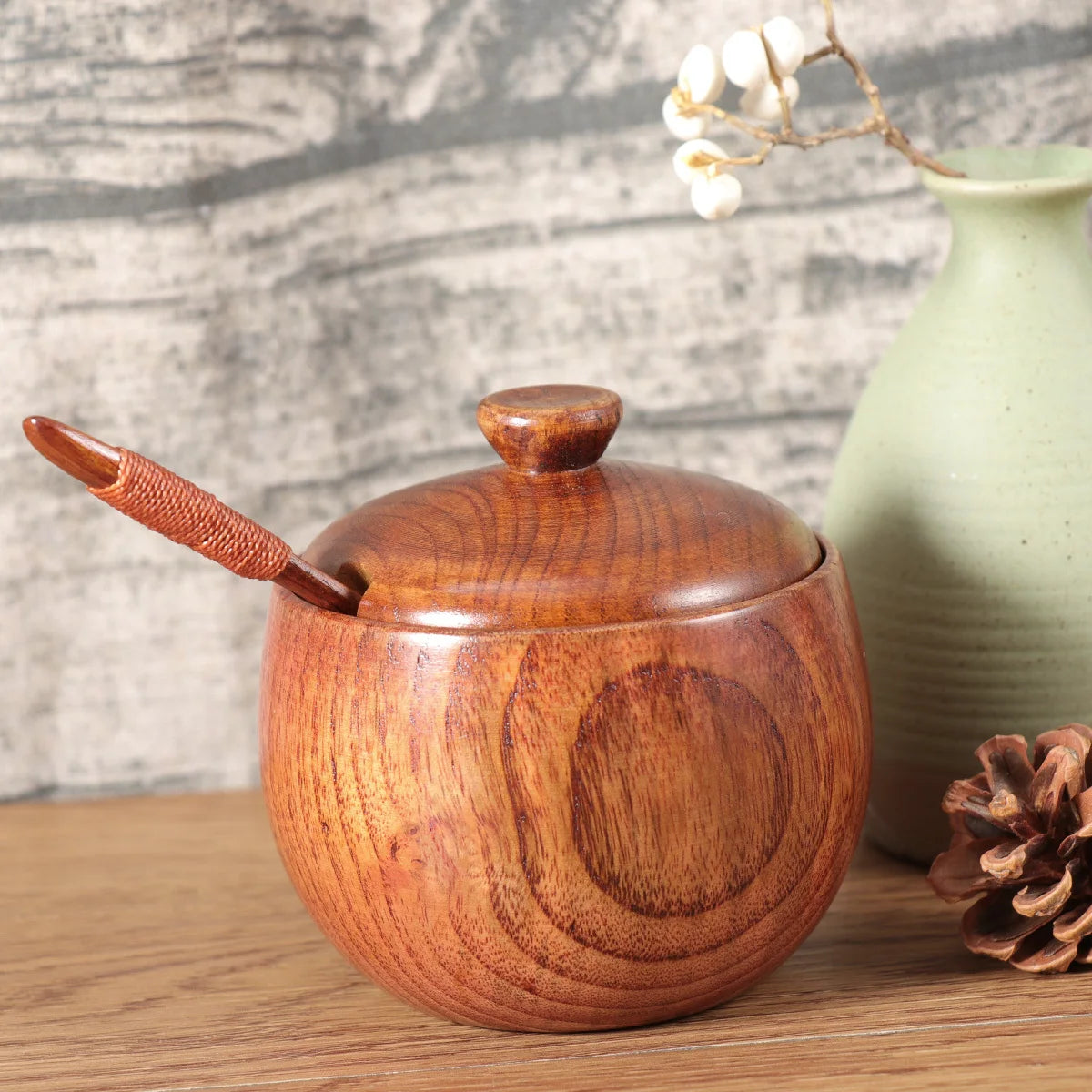 2Pcs Wooden Spice Containers Premium Kitchen Gadgets Set for Condiment Storage Nordic Minimalist Design Seasoning Box