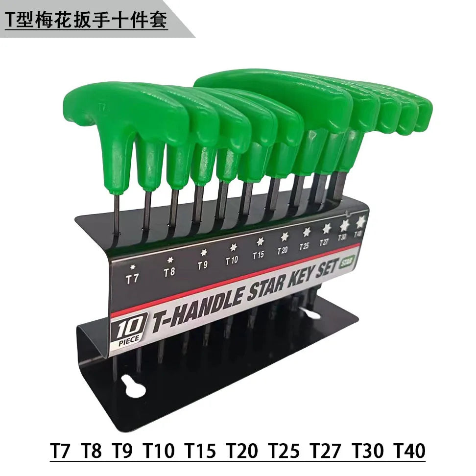 10Pcs T Handle Allen Wrench Set Star Key Torque Tool With T7 To T40 Sizes For Bolts And Screws Hexagonal Driver Kit